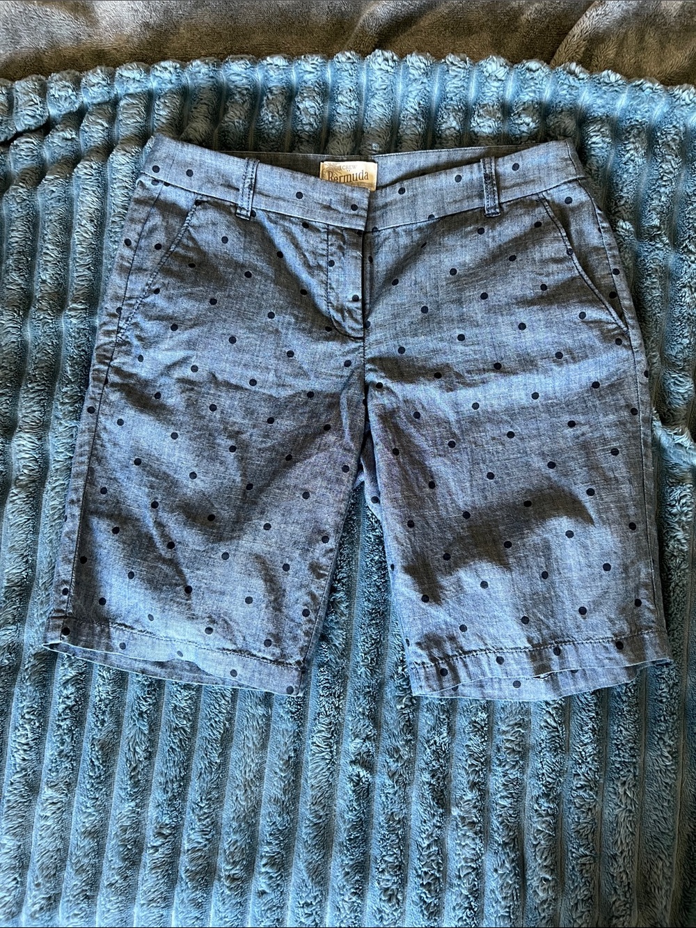 J. Crew Blue Chambray Polka Dot Bermuda Shorts